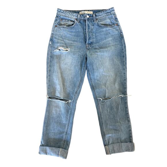 GRLFRND - The Karolina High Rise Straight Crop Distressed Ripped Jeans in Blue - Picture 1 of 6